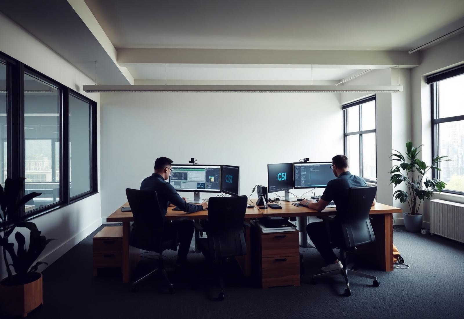 Engineers collaborating in a quiet open-plan office